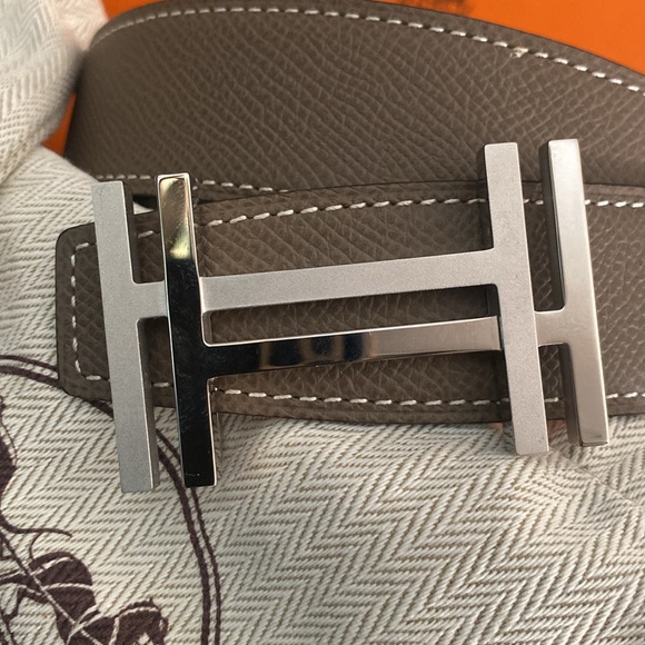 HERMES leather belt and H belt buckle